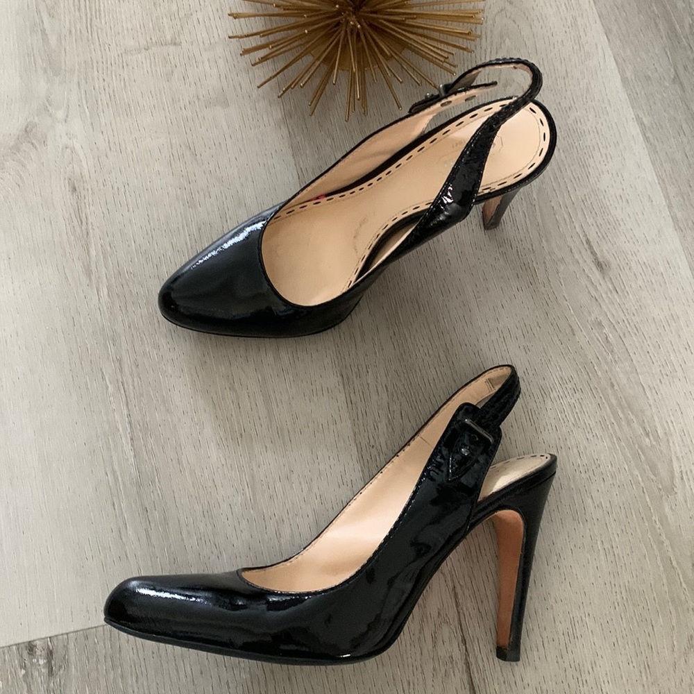Coach Alma Crinkle Patent Slingback Pumps size 9 B heels black classic career